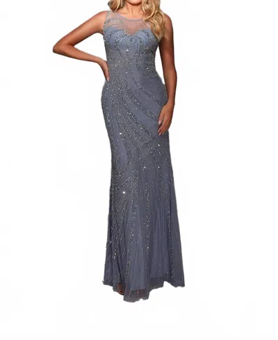 Alyce Paris Sleeveless Boat Neck Embellished Straight Dress In French/silver In Blue