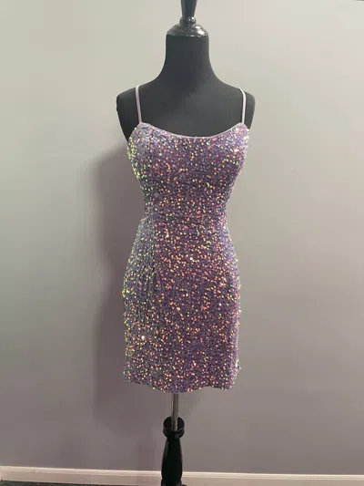 Alyce Paris Sleeveless Scoop Sequin Short Dress In Hydrangea In Blue