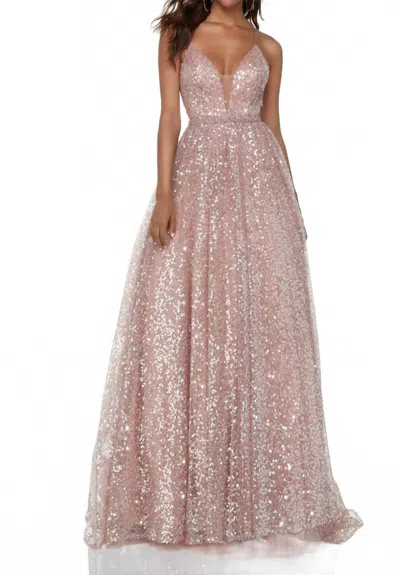 Alyce Paris Sparkling Sequined Ball Gown In Rose Gold In Orange