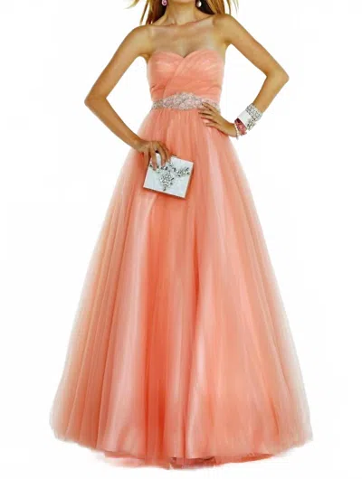Alyce Paris Strapless Beaded Waist Tulle Gown In L Coral In Orange