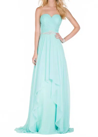 Alyce Paris Strapless Chiffon Flowy Gown In Aqua In Blue