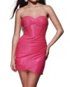 Alyce Paris Strapless Corset Pleated Dress In Barbie Pink