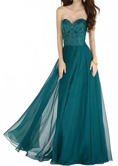 Alyce Paris Strapless Embellished Chiffon Gown In Pinehurst In Blue