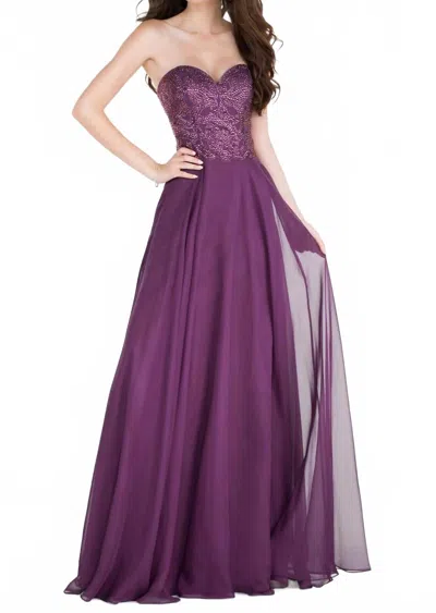 Alyce Paris Strapless Embellished Chiffon Gown In Purple
