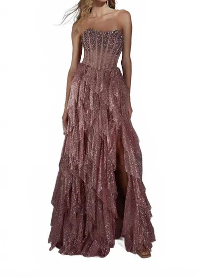 Alyce Paris Strapless Glitter Tulle A-line Prom Gown In Rosewood In Brown