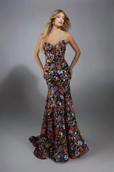 Alyce Paris Strapless Mermaid Gown In Orange/multi