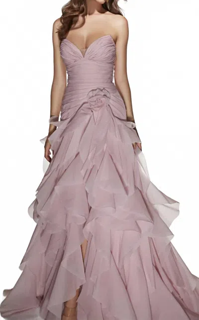 Alyce Paris Strapless Ruffle Gown In Rose Water In Pink
