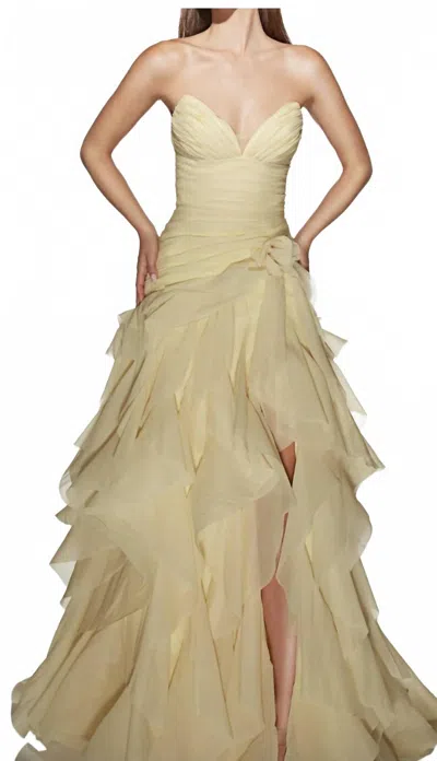 Alyce Paris Strapless Ruffle Gown In Yellow