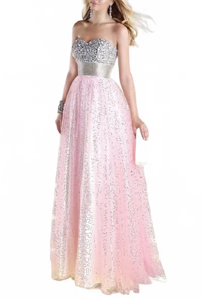 Alyce Paris Strapless Sequined Tulle Ball Gown In Pink/silver