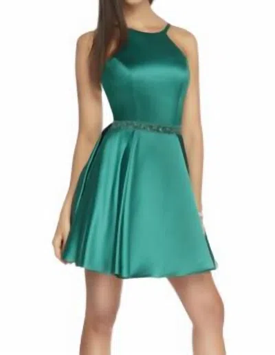 Alyce Paris Strappy Back Short Silk Satin Dress In Emerald In Gold