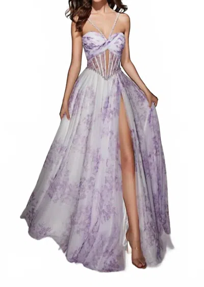 Alyce Paris Sweetheart Neckline A-line Dress In Lilac/white In Purple