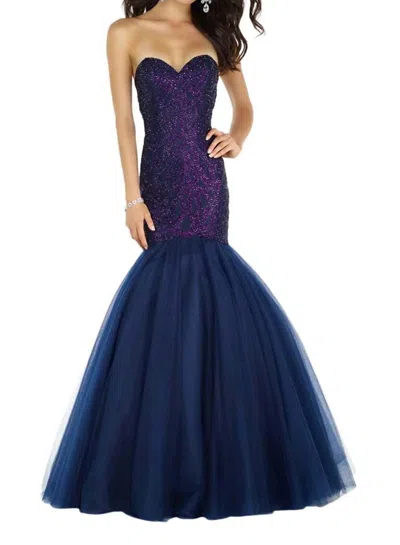 Alyce Paris Sweetheart Tulle Mermaid Gown In Navy In Blue