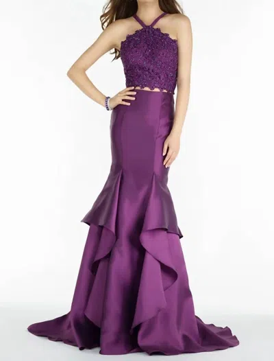 Alyce Paris Trumpet Style Ruffled Mikado Gown In Purple