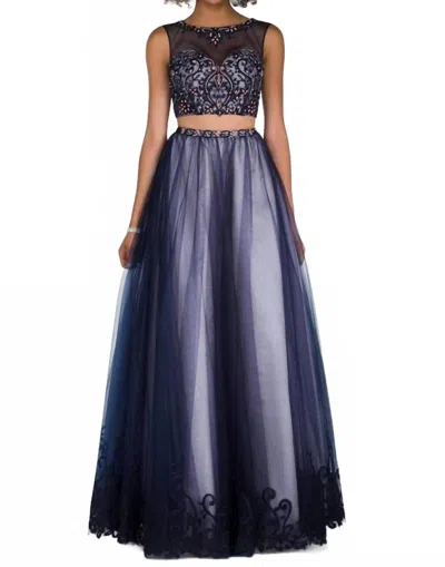 Alyce Paris Two Piece Embellished Tulle Prom Dress In Navy/blush In Multi