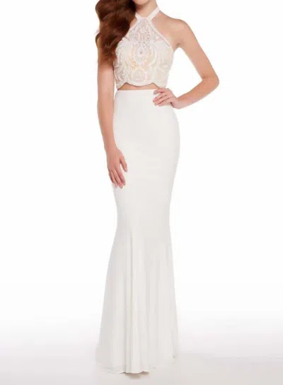 Alyce Paris Two Piece Halter Neck Embroidered Long Gown In White/nude