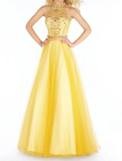Alyce Paris Two Piece Halter Tulle Prom Dress In Daffodil In Yellow