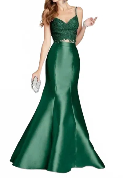 Alyce Paris Two Piece Lace V Neck Mermaid Dress In Emerald In Green
