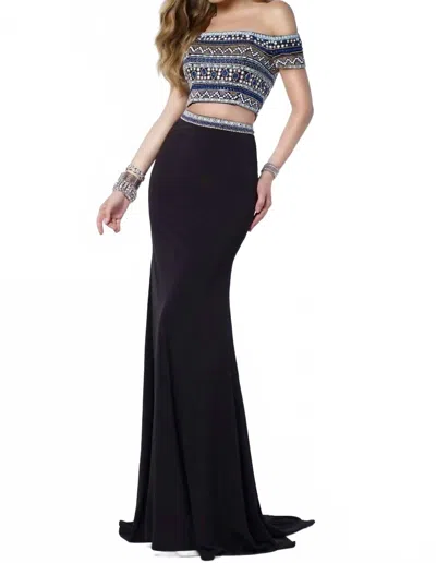 Alyce Paris Two Piece Off The Shoulder Embellished Gown In Black/multi