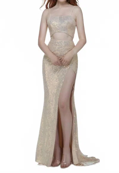 Alyce Paris Two-piece Square Neckline Gown In Pink Champagne In Gold