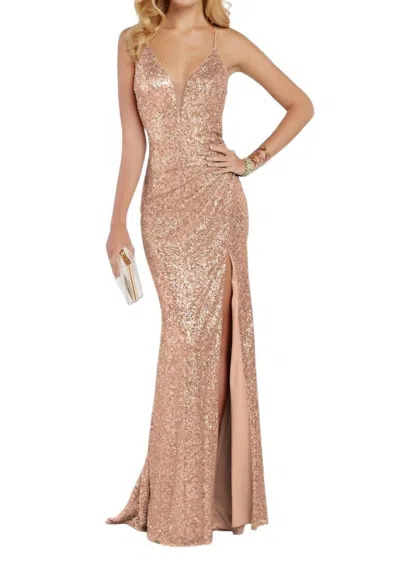 Alyce Paris V-neckline Prom Dress In Rose Gold In Multi