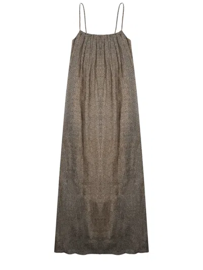 Alysi Neutrals Spaghetti Straps Gathered Ramie Maxi Dress In Brown