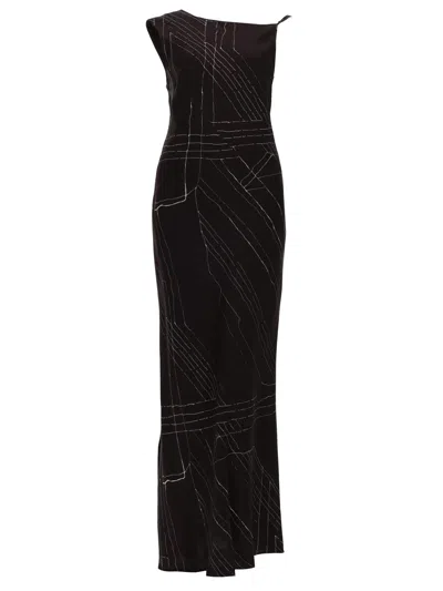 Alysi Abito Lungo In Seta In Brown