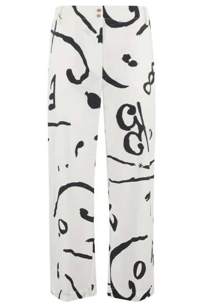 Alysi Abstract Print Pants With Elastic Waistband In Neutrals