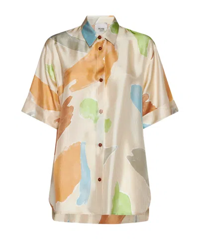 Alysi Abstract-print Silk Shirt In Nude