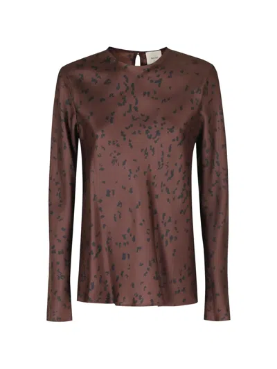 Alysi Abstract-print Long-sleeve Blouse In Brown