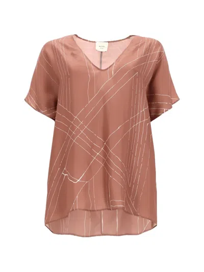 Alysi Abstract-print V-neck Top In Brown