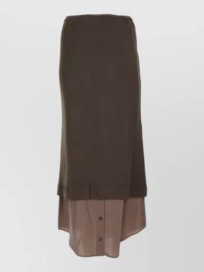 Alysi Layered Military Green Skirt With Sheer Underlayer Detail In Multi