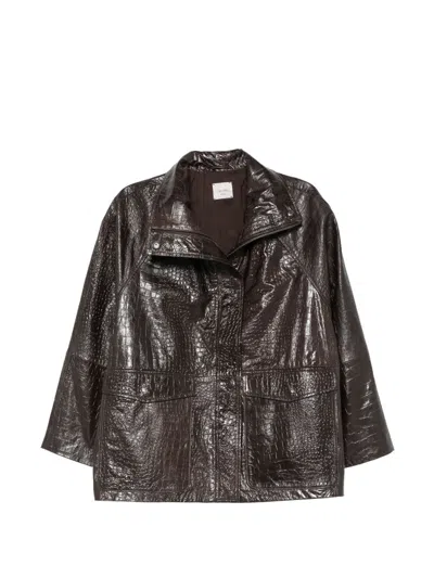 Alysi Leather Caban Jacket In Brown