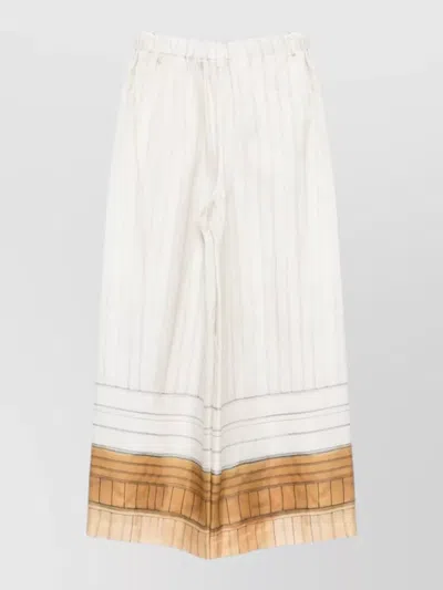 Alysi Ankle Length Wide Leg Striped Pants In White