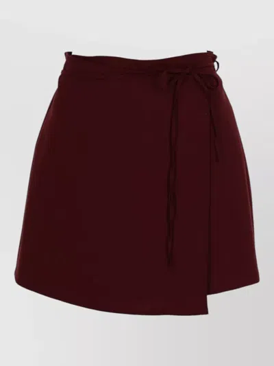 Alysi Burgundy Wrap Mini Skirt With Side Tie Closure In Brown