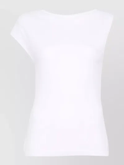 Alysi Asymmetric Round Neck Cap Sleeve Top In White