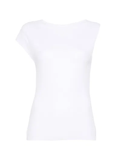 Alysi Asymmetric Round Neck Cap Sleeve Top In White