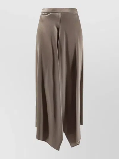 Alysi Asymmetrical Satin Midi Skirt High Waist In Gray