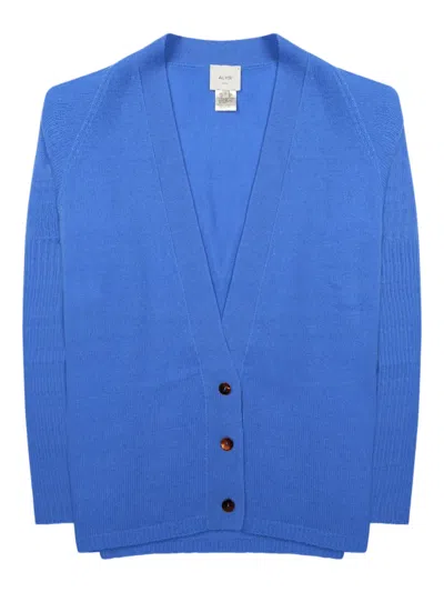 Alysi Azure Deep V-neck Merino Wool-cashmere Sweater In Blue