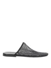 Alysi Slide Mule Sandal Rhinestone Mesh Flat Sole In Black