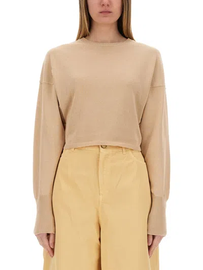Alysi Beige Knitted Crew Neck Sweater In Brown