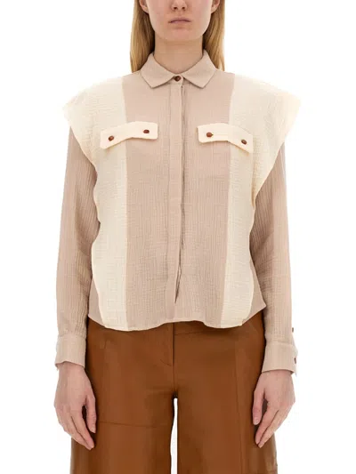 Alysi Beige Regular Color Block Shirt In Brown