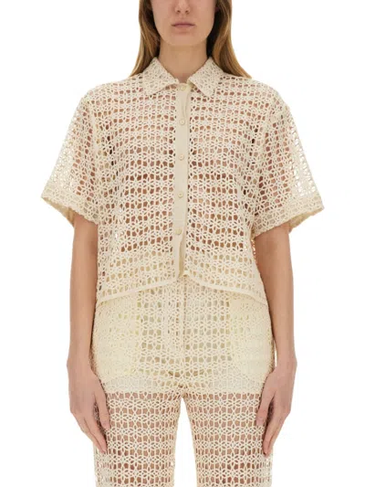 Alysi Beige Regular Crochet Shirt In White
