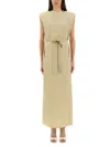 Alysi Beige Solid Round Neck Maxi Dress In Beige