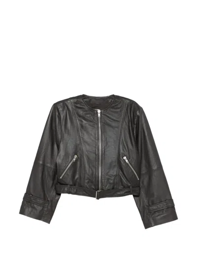 Alysi Belted Leather Jacket In 브라운