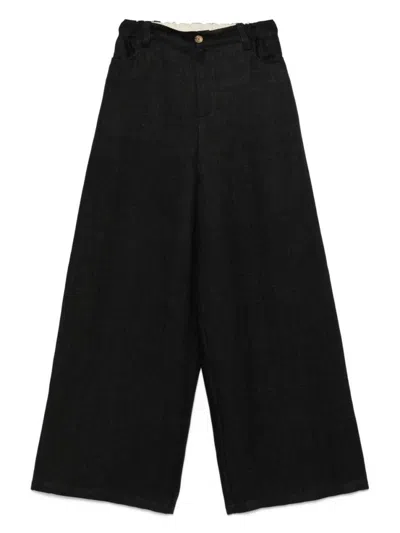 Alysi Black Linen Wide Leg Trousers