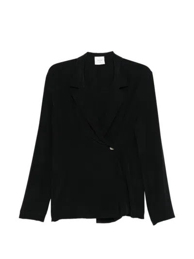 ALYSI WOMEN BLACK NOTCHED LAPEL SILK BLAZER