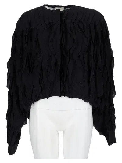Alysi Blue Cropped Textured Viscose Jacket In Black