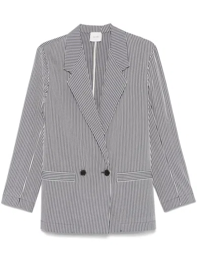Alysi Blue Striped Double-breasted Blazer In Black