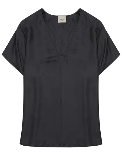 Alysi Blusa In Twill Di Seta In Black