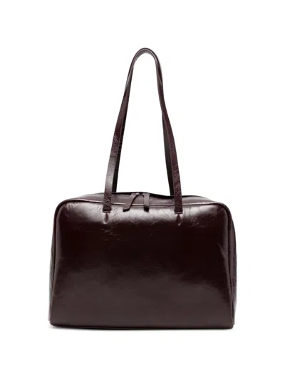 Alysi Bowling Patent-finish Tote Bag In Brown